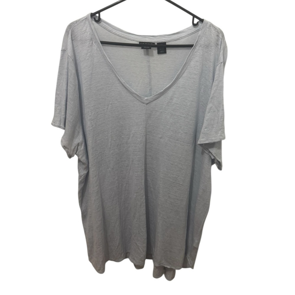 Tahari 100% Linen Powder Blue Short Sleeve Tee Size 3X